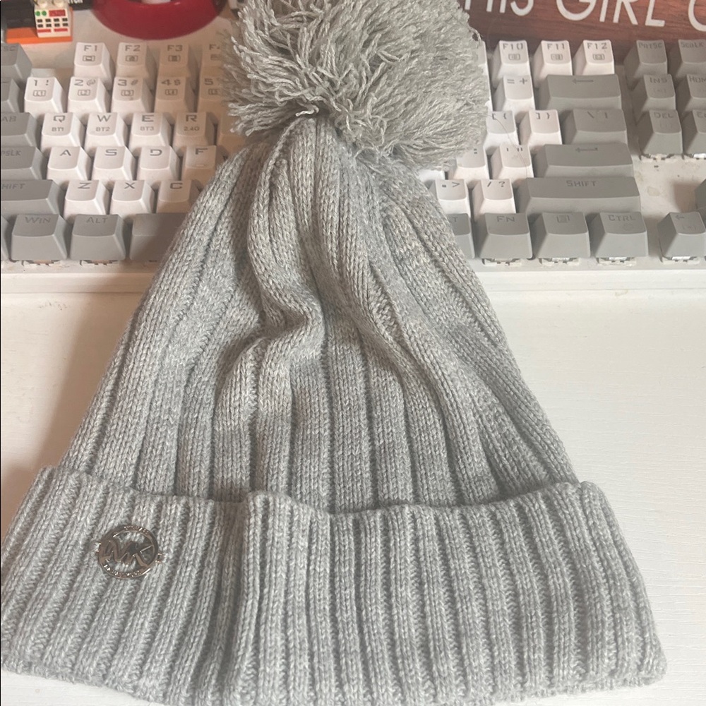 Michael Kors Ribbed Pom Beanie with Logo Accent